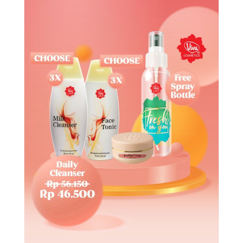 Paket 3 Viva Milk Cleanser 100 mL 3 Viva Face Tonic 100 mL 1 Viva Peeling cream