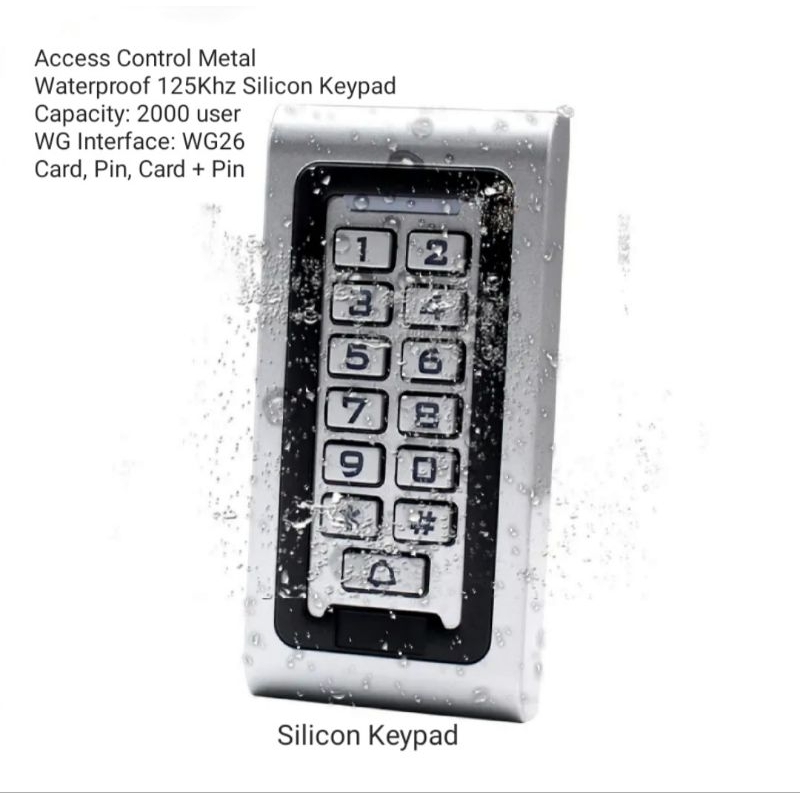 Waterproof Access Control RFID 125khz ID Proximity Silicon Keypad 2000 user Pin, Card, Card + Pin with Output Wiegand  ( Panjang )