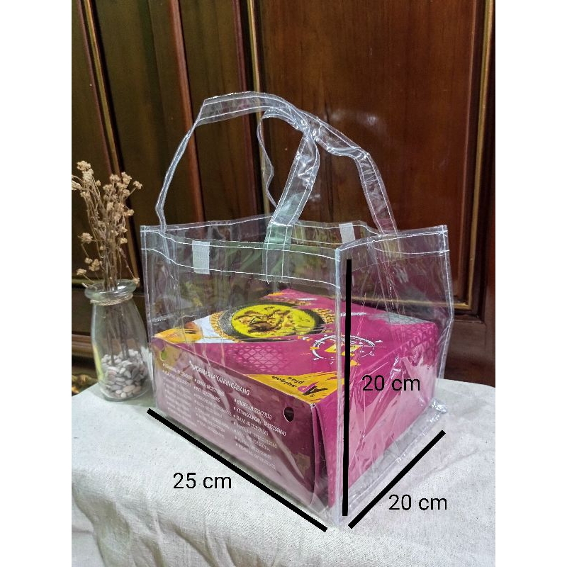 

Tas mika premium hajatan transparan, tas mika nasi box lebar 20 cm
