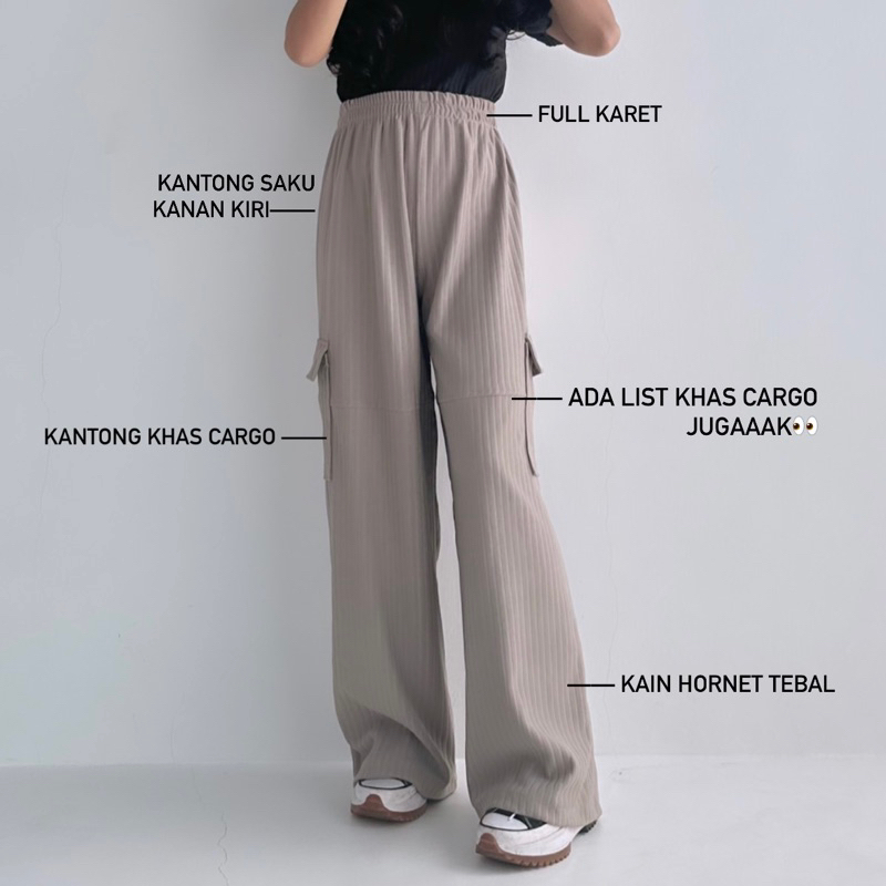 Walnat Cargo Pants - Celana Kulot Knit Rib Panjang - Knit Pants - Loose Pants Highwaist Kulot Panjang Basic Strech Premium Korean - Celana Anti Kusut - Pants Ironless