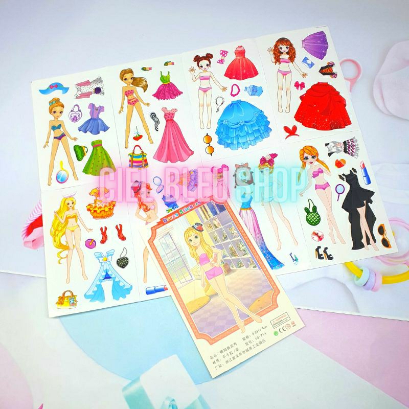 ( 8 in 1 ) NEW Fashion Dress Stiker Kreatif Untuk Anak Cewek / Stiker Set Baju Barbie