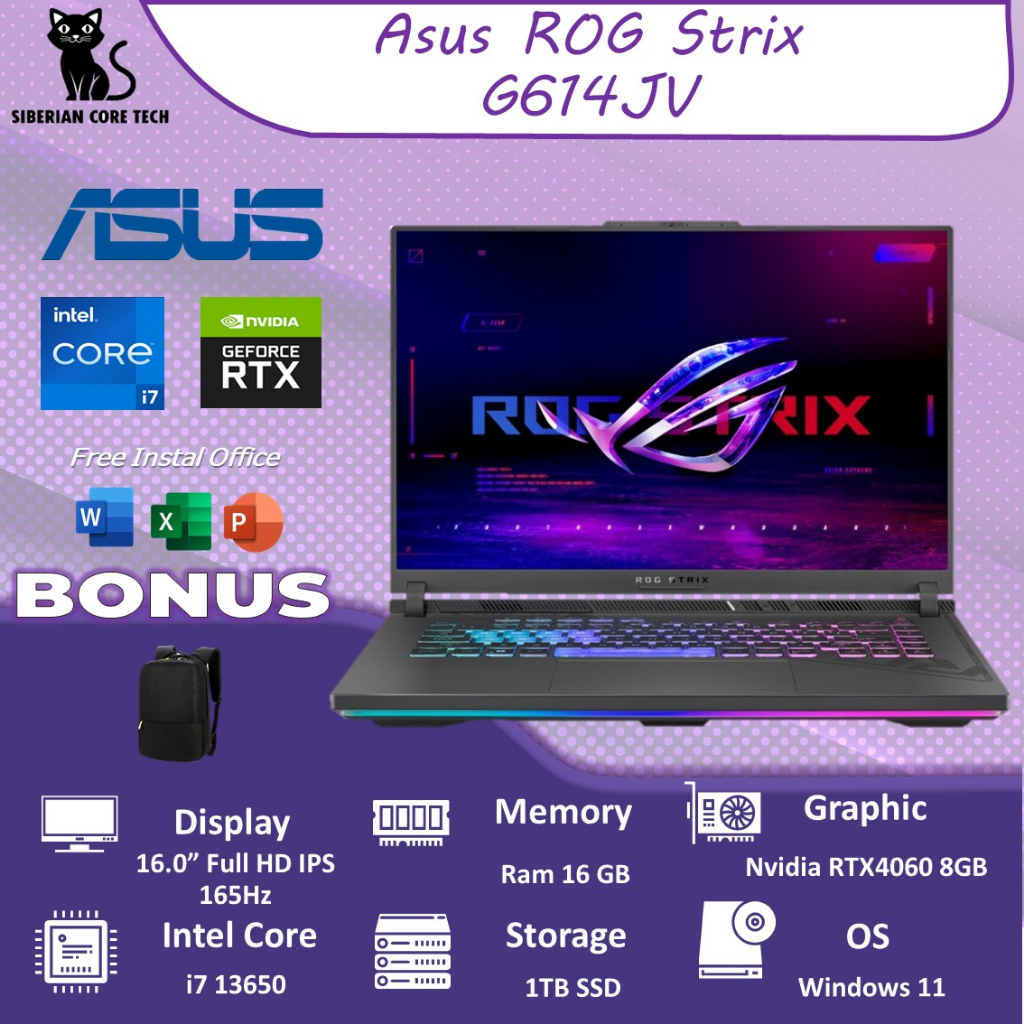 ASUS ROG STRIX G614JV RTX4060 8GB/ I7 13650 16GB 1TBSSD W11 16.0FHD IPS 165HZ