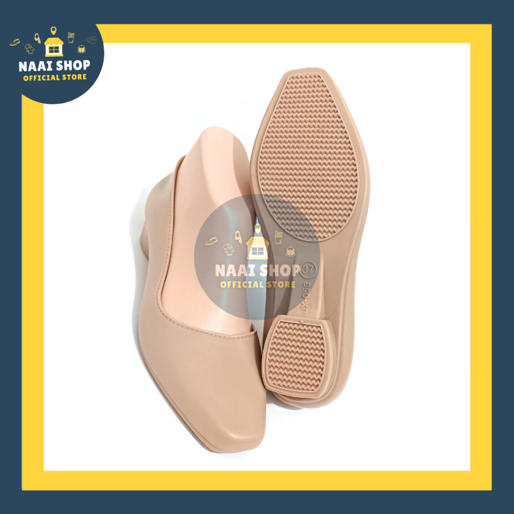 Sepatu Wedges Wanita Polos Size 37-41 Heels Sedang -+ 4 CM Jelly Shoes Soft Color Doft Slip On Kerja Kuliah Sekolah Terbaru Selop Bahan Karet Kasual Korea Style Kekinian Slop Formal Cewek Import Premium Murah Pantofel Terlaris Jinjit Mokaya 053 Naai Shop