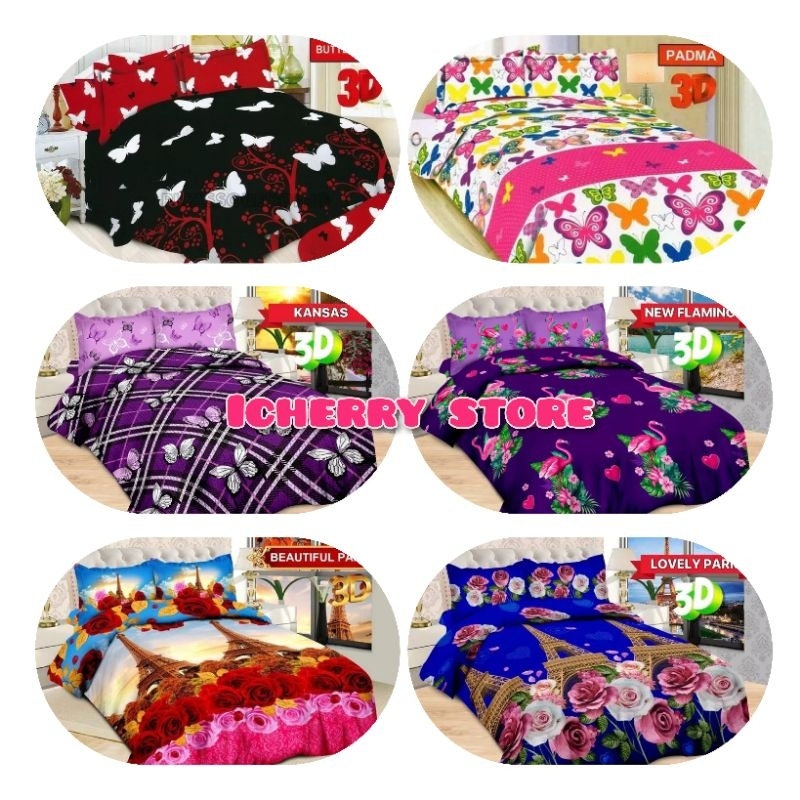 5in1 Full Set Bedcover + Sprei Bonita 3D Rumbai Karet King 180x200 Queen 160x200 Motif Padma, Beauti