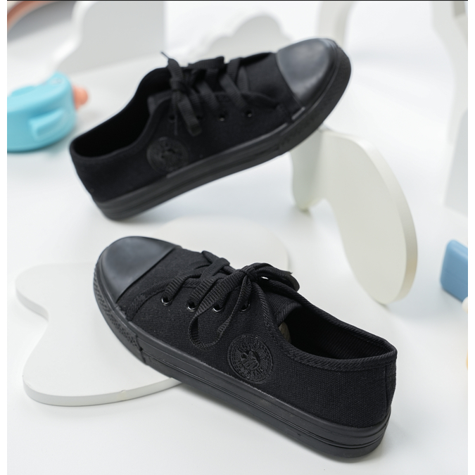 Sepatu Sekolah All Star Pendek Full Black Polos Casual 5323 (Size 31-36)