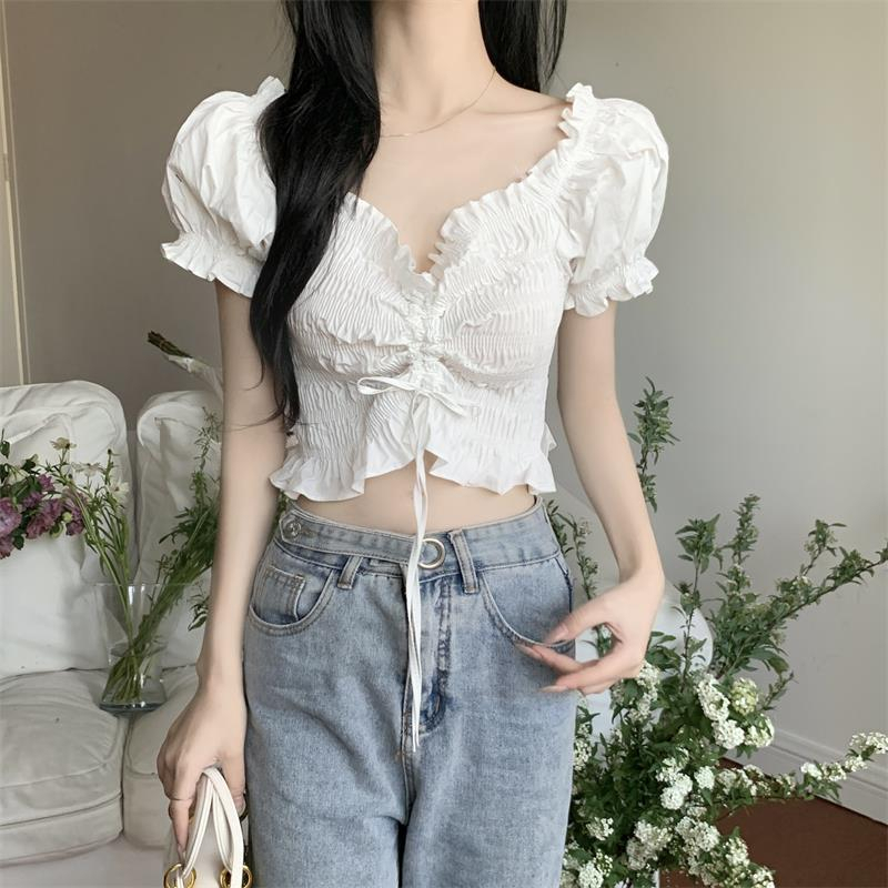 Crop Top Baju Atasan Wanita Serut Cantik Modis Gaya Korea Kekinian Perut Sexy