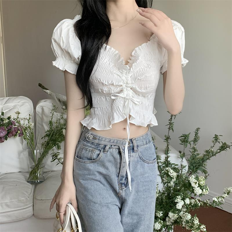 Crop Top Baju Atasan Wanita Serut Cantik Modis Gaya Korea Kekinian Perut Sexy