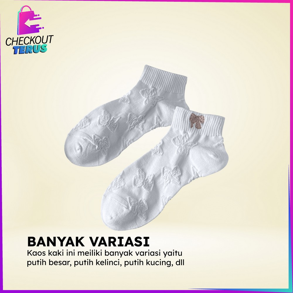 CT P576 Kaos Kaki Wanita Semata Kaki Motif Bordir Karakter Ankle Socks Kaos Kaki Putih Pendek Lucu Dewasa Motif Love Gaya Korea Import