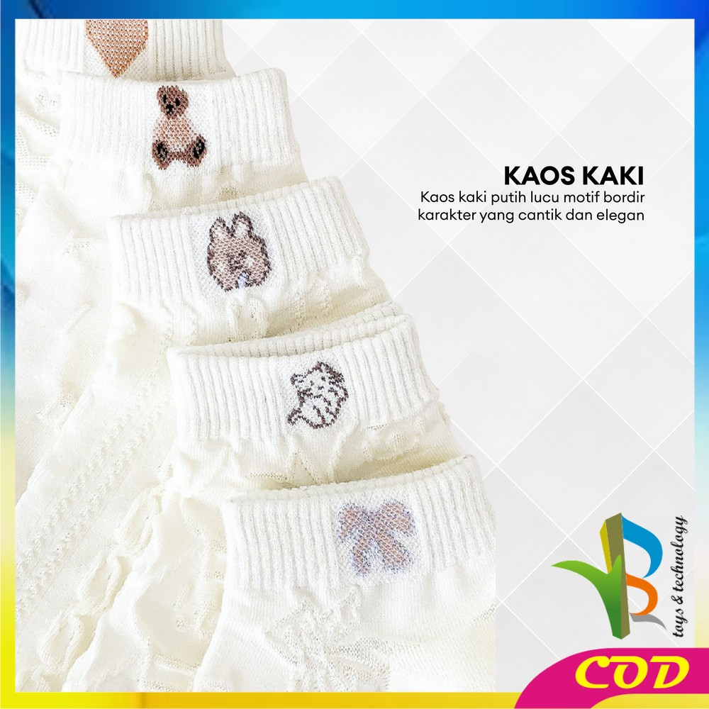 RB-P576 Kaos Kaki Wanita Semata Kaki Motif Bordir Karakter Korean Style / Kaos Kaki Pendek Lucu Ankle Socks Dewasa Motif Love / Kaos Kaki Putih Remaja Import