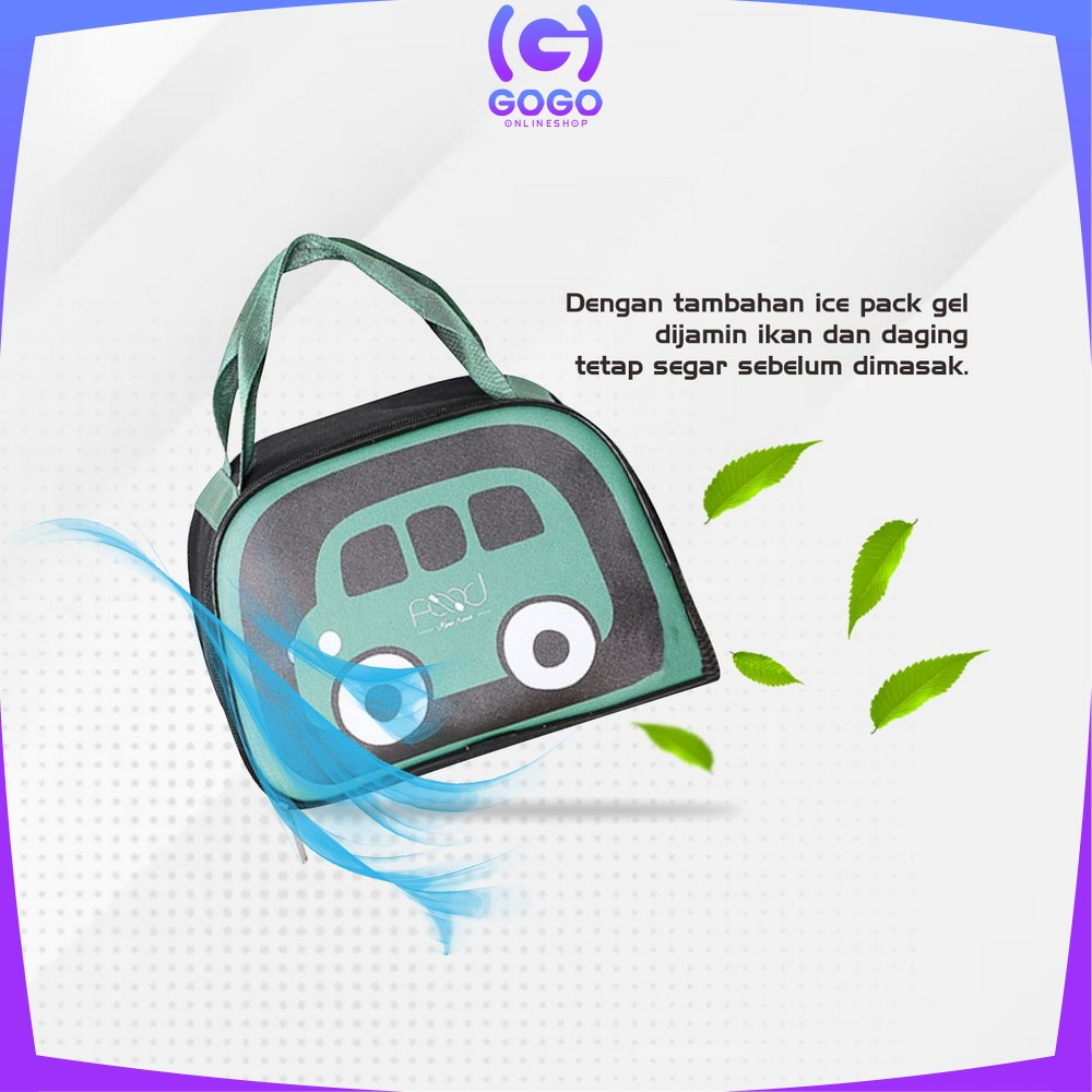 GOGO-T46 Tas Lunch Box Makan Siang Cooler Bag Karakter Mobil Tahan Panas Portable / Tas Bekal Lunch Bag Tas Tempat Bekal Organizer bag