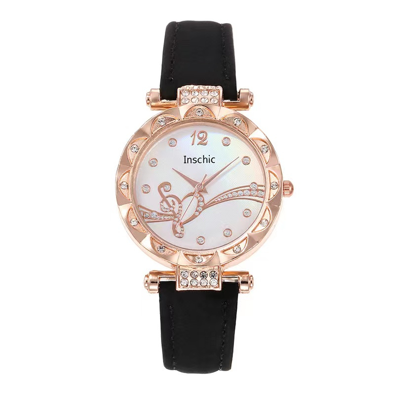 Rowling (Jam-90) Jam Tangan Wanita Inshic Jam Tangan Wanita Quartz dengan Strap kulit Sintetis Import