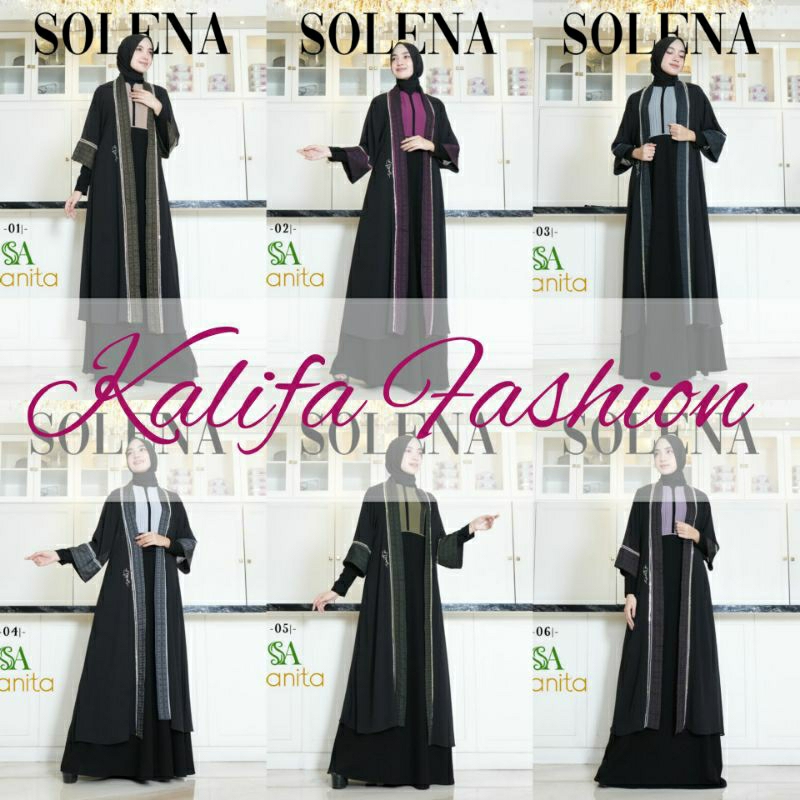 Solena Dress Set Outer by Sanita / Dress Hitam / Gamis Syari Hitam / Gamis Set Outer / Fashion Musli