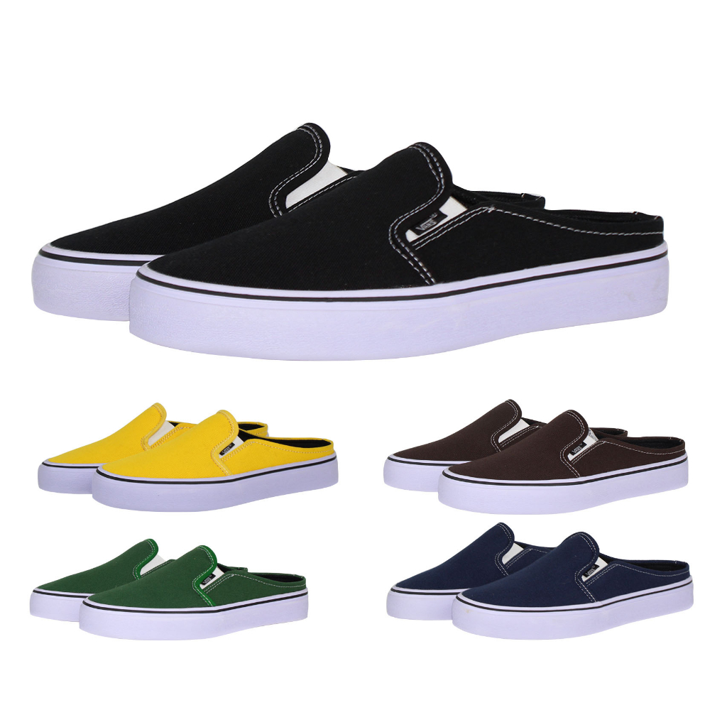 Sepatu Sandal Bustong Pria Vans Slip On Tanpa Tali Slop Mules Casual Kanvas Simpel