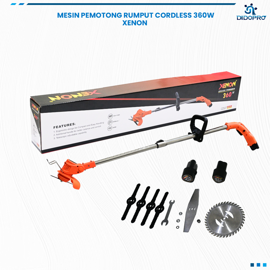 XENON CDGT360 Mesin Potong Rumput Cordless 12 Volt 2 Baterai Grass trimmer Alat Pemotong Rumput Portable Cas