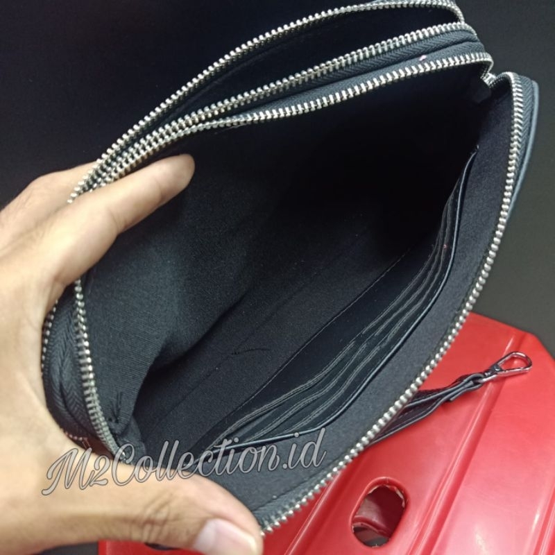 Tas Tanga Bally Leather Logo List Merah Putih Handbag Clutch Kulit Asli Premium Quality