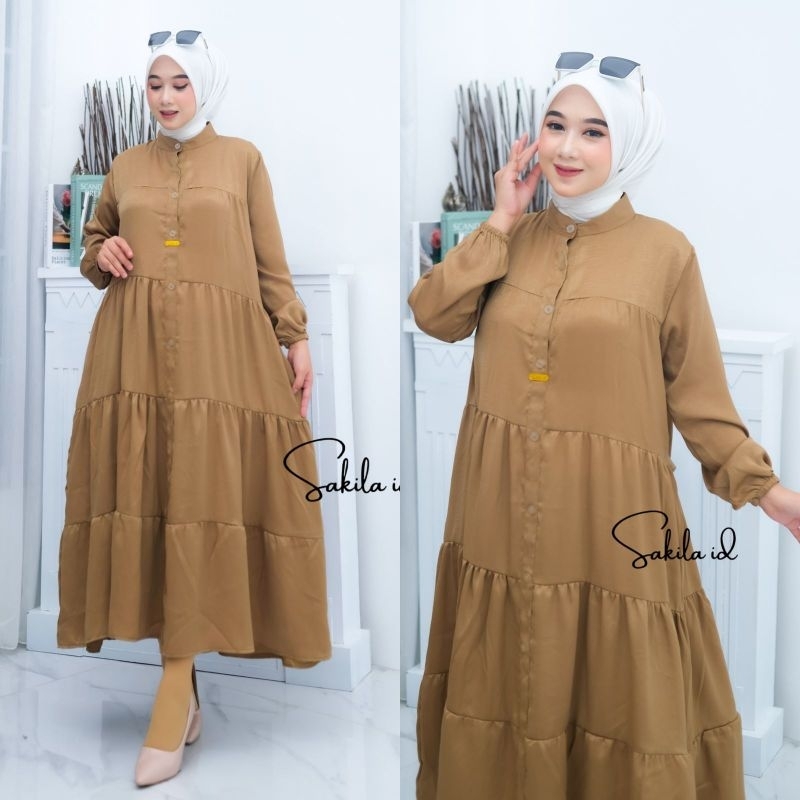 ELENA MIDI DRESS - LONG TUNIK POLOS / GAMIS LEBARAN SIMPEL / MIDI DRESS SANTORINI