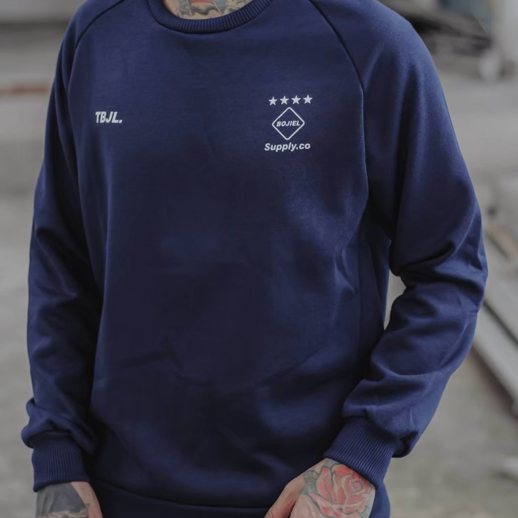 SWEATER CREWNECK cowok Sweatshirt Pria BOJIEL Navy Polos seri BJSL142