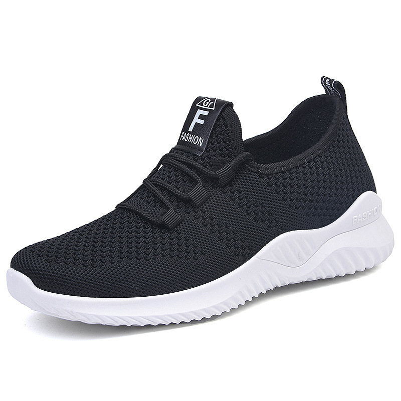 Sepatu Sneakers Sport Wanita Bahan Rajut Women Shoes Casual Hitam