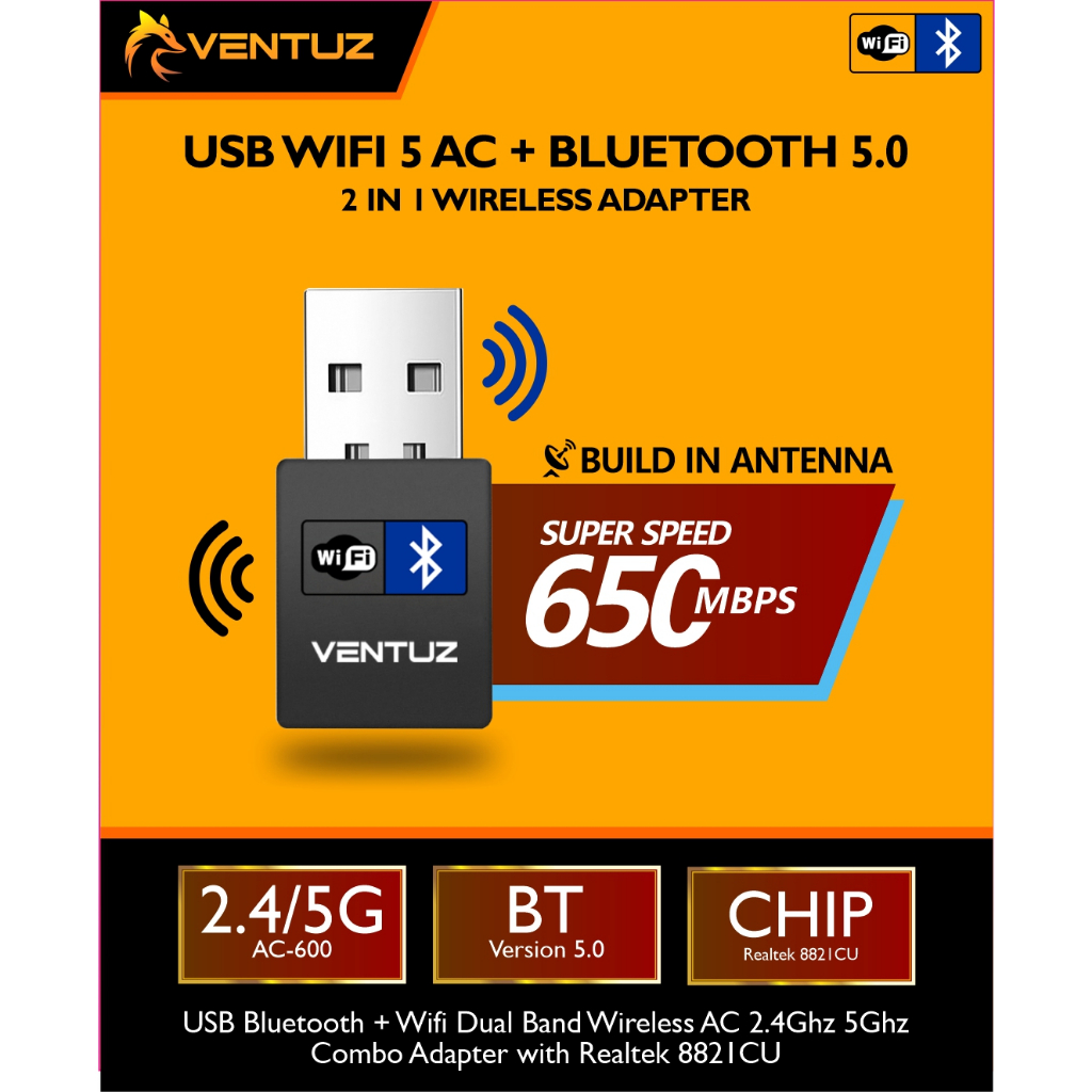 DONGLE USB WIFI 5 AC + BT 5.0 650mbps