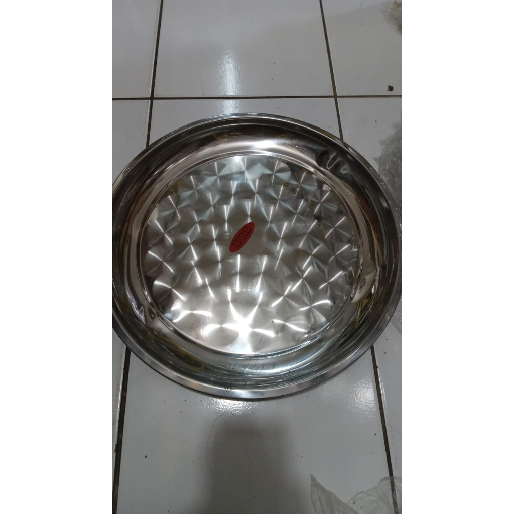 Nampan Bundar Saji Baki Round Tray Bulat Stainless Fujinex 40 cm