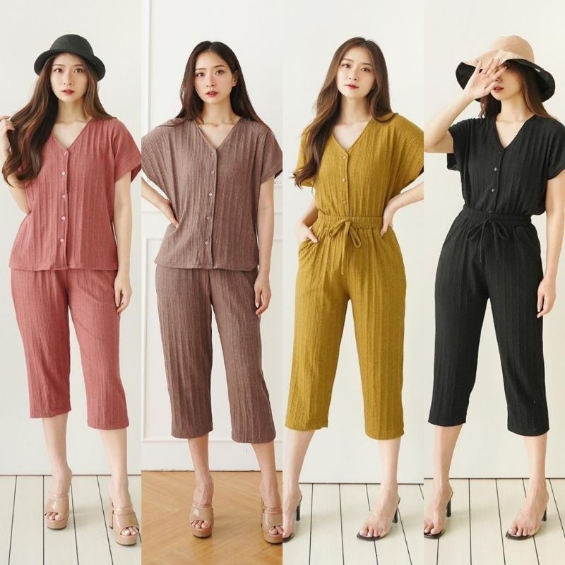 ONE SET KNIT PREMIUM BAJU SETELAN WANITA CELANA 7/8 SET RAJUT IMPORT