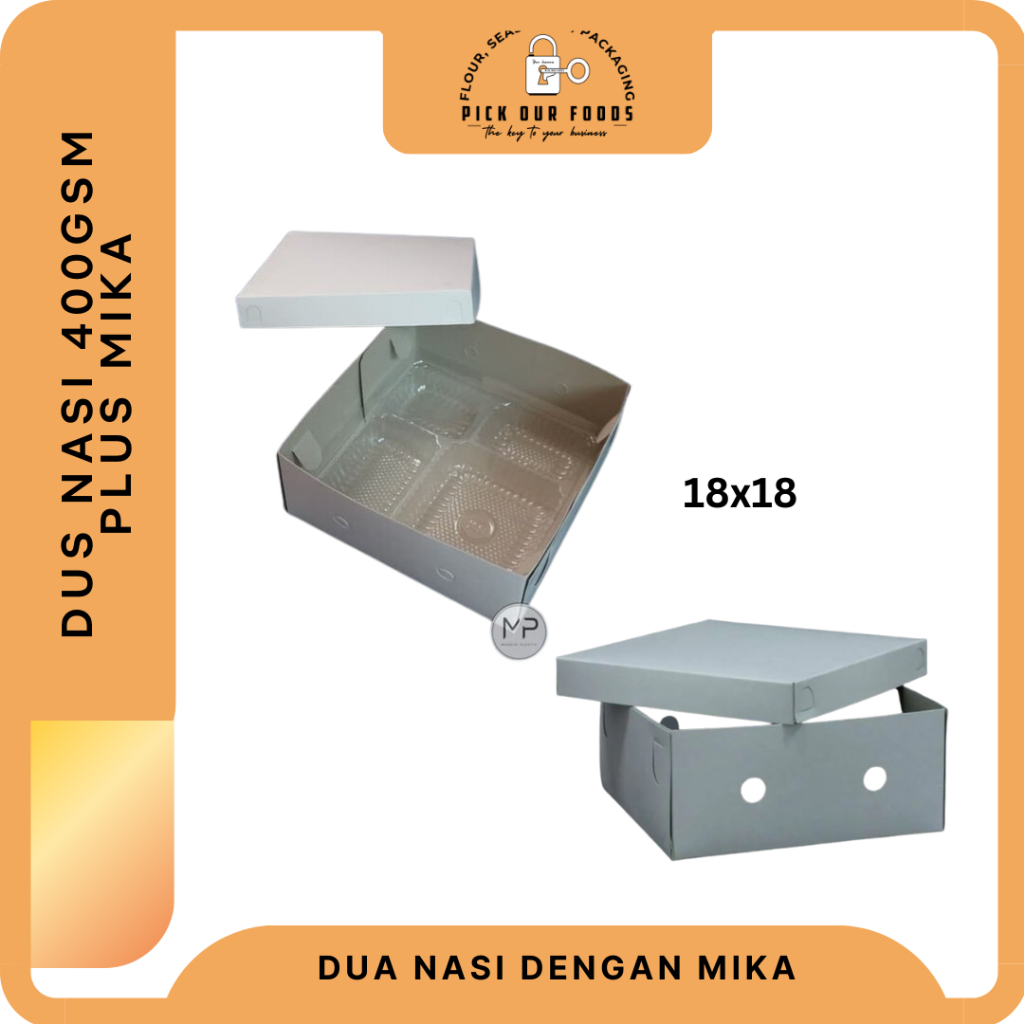 Dus Nasi Duplex Putih 18x18 | Dus Nasi Coklat 18 x 18 | Dus Nasi Kraft Tebal  plus mika sekat 4 isi 