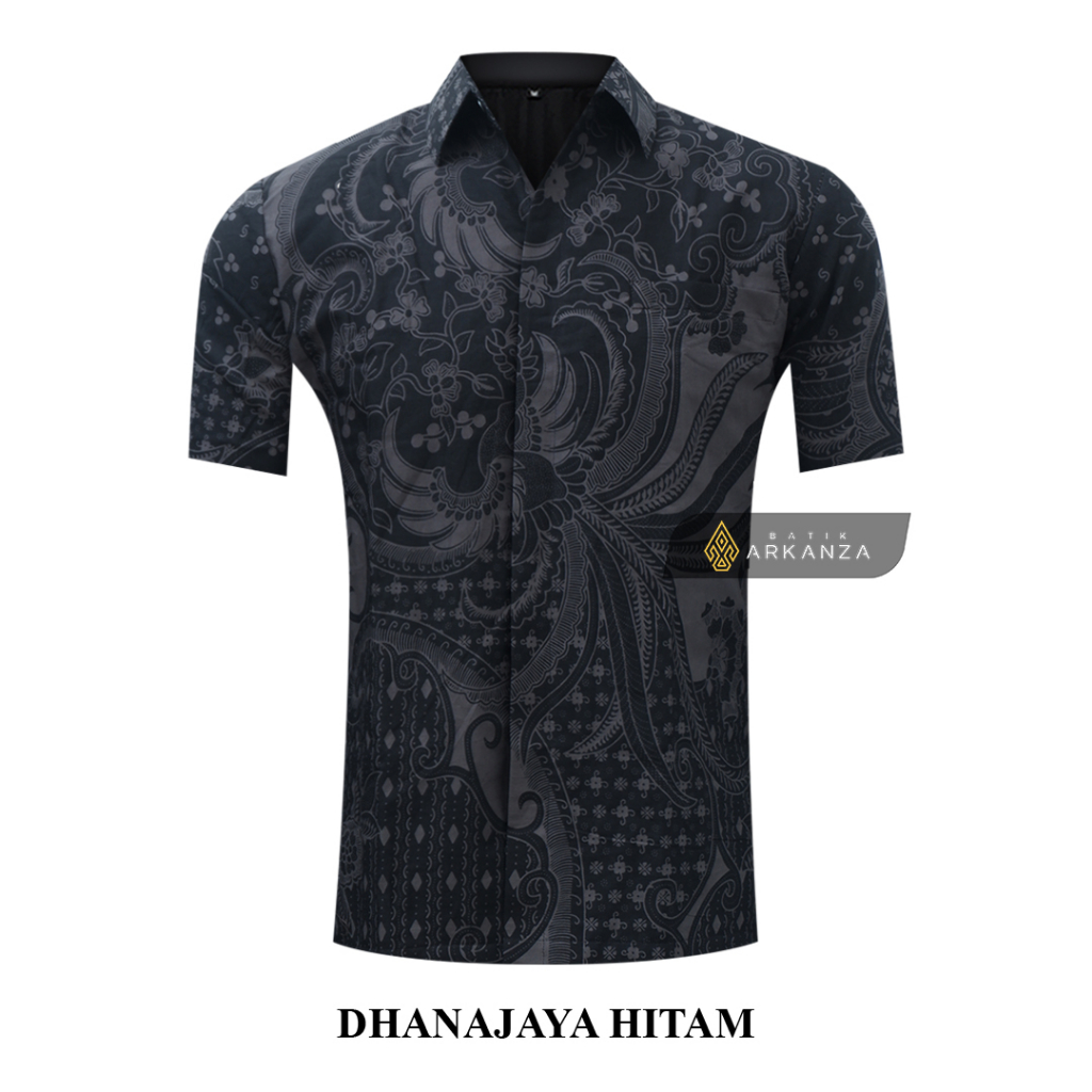 BATIK ARKANZA Motif DHANAJAYA HITAM Hem Atasan Kemeja Baju Batik Pria Cowok Laki Laki Slimfit Full Lapis Furing Lengan Panjang Lengan Pendek Original Asli