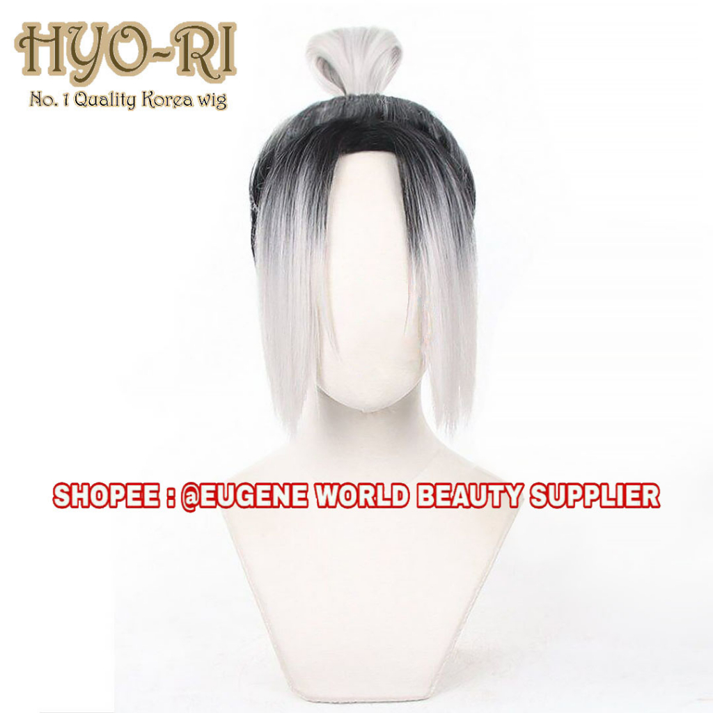 READY STOCK STYLED - RAMBUT PALSU WIG COWO COWOK PRIA PANJANG LURUS OMBRE HITAM PUTIH WIG COSPLAY AN