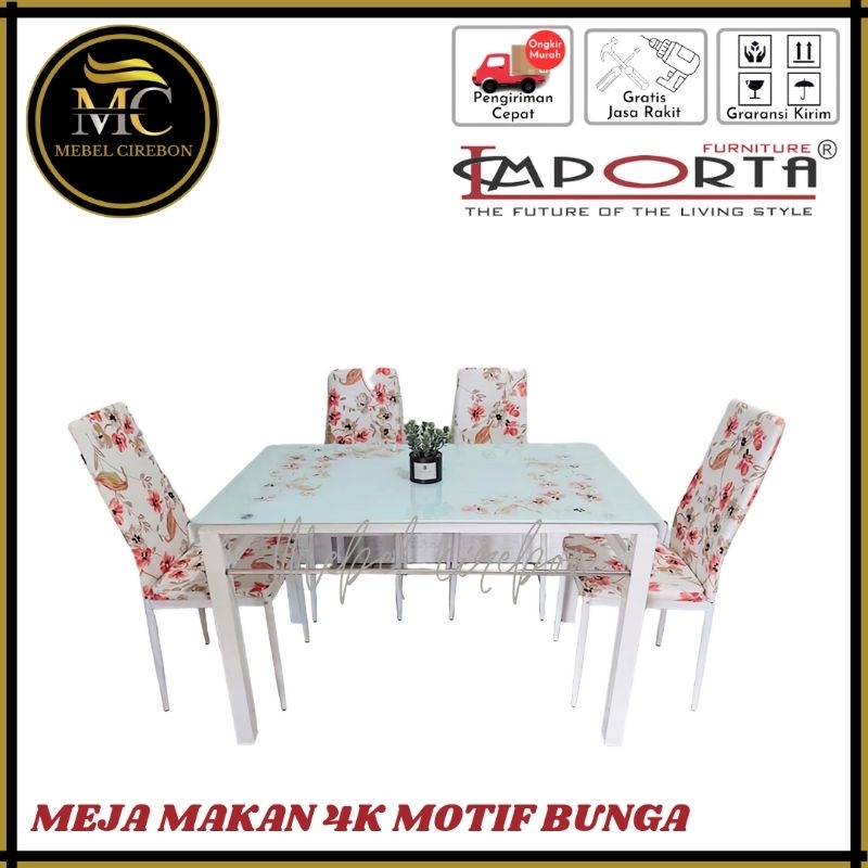 Meja Makan Importa 4 Kursi / Meja Makan Kaca Besi Minimalis Murah Cirebon Brebes Tegal Pekalongan Pe
