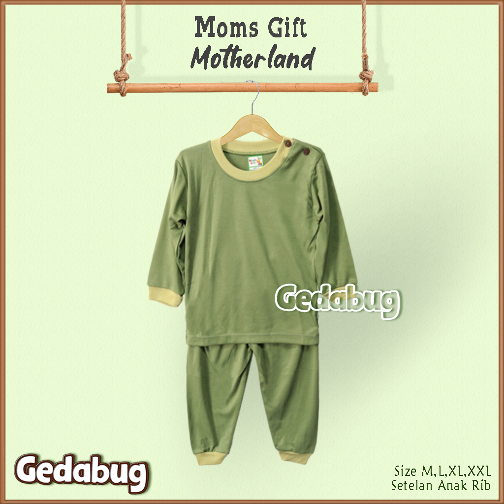 Setelan Anak Moms Gift Polos Panjang | Setelan Kaos anak Kancing Pundak Mom's Gift | Gedabug