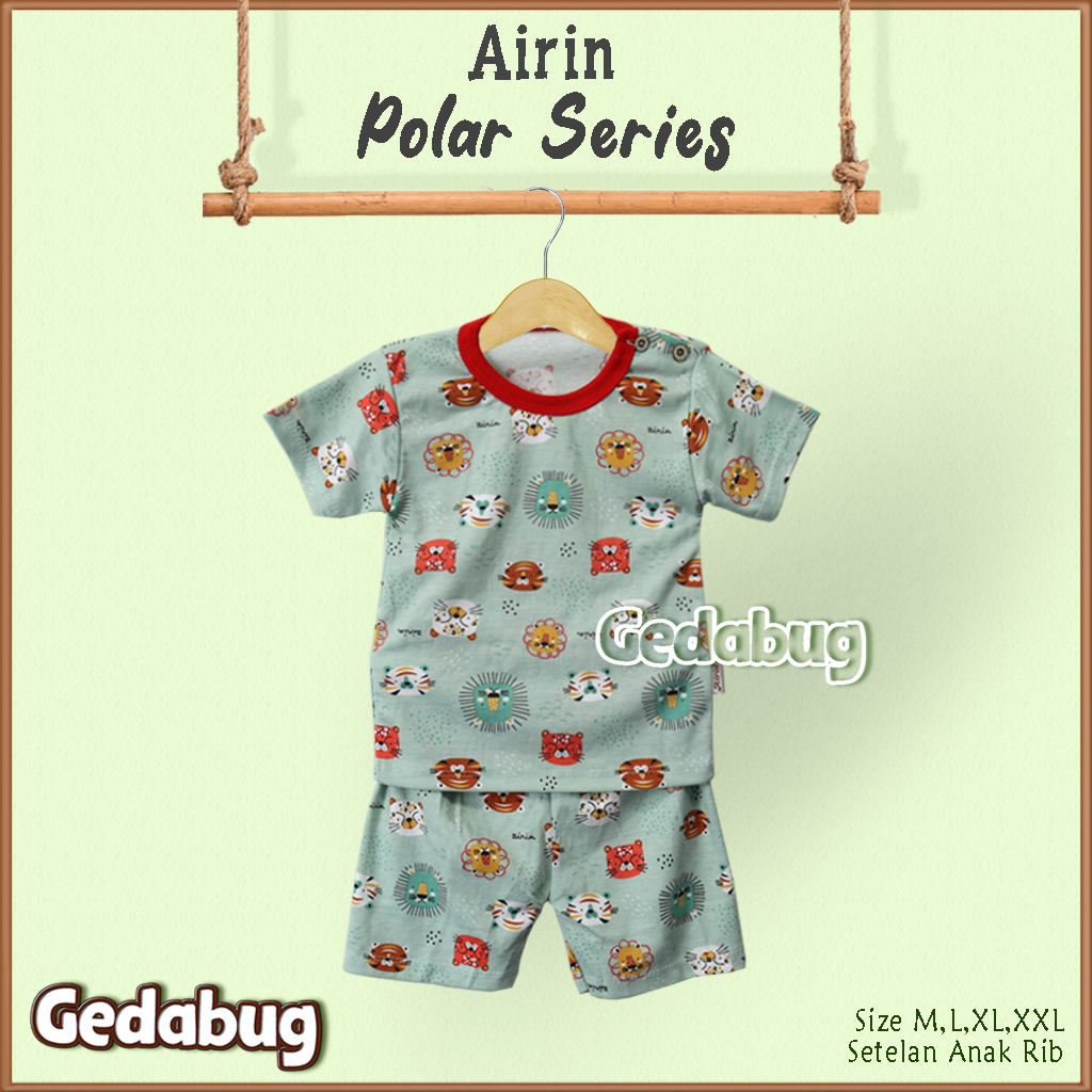 3 Setel - Setelan Anak Airin Polar Zoo Pendek | Setelan kaos Anak Kancing Pundak | Gedabug