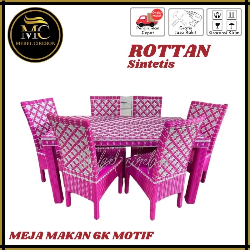 Meja Makan Rottan 6 kursi / Meja makan rottan sintetis / Meja makan murah cirebon Brebes tegal Pemal