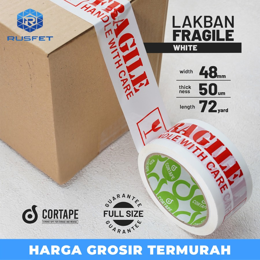 

Lakban Fragile White 48mm x 72yard Satuan Plakban Isolasi Solatip
