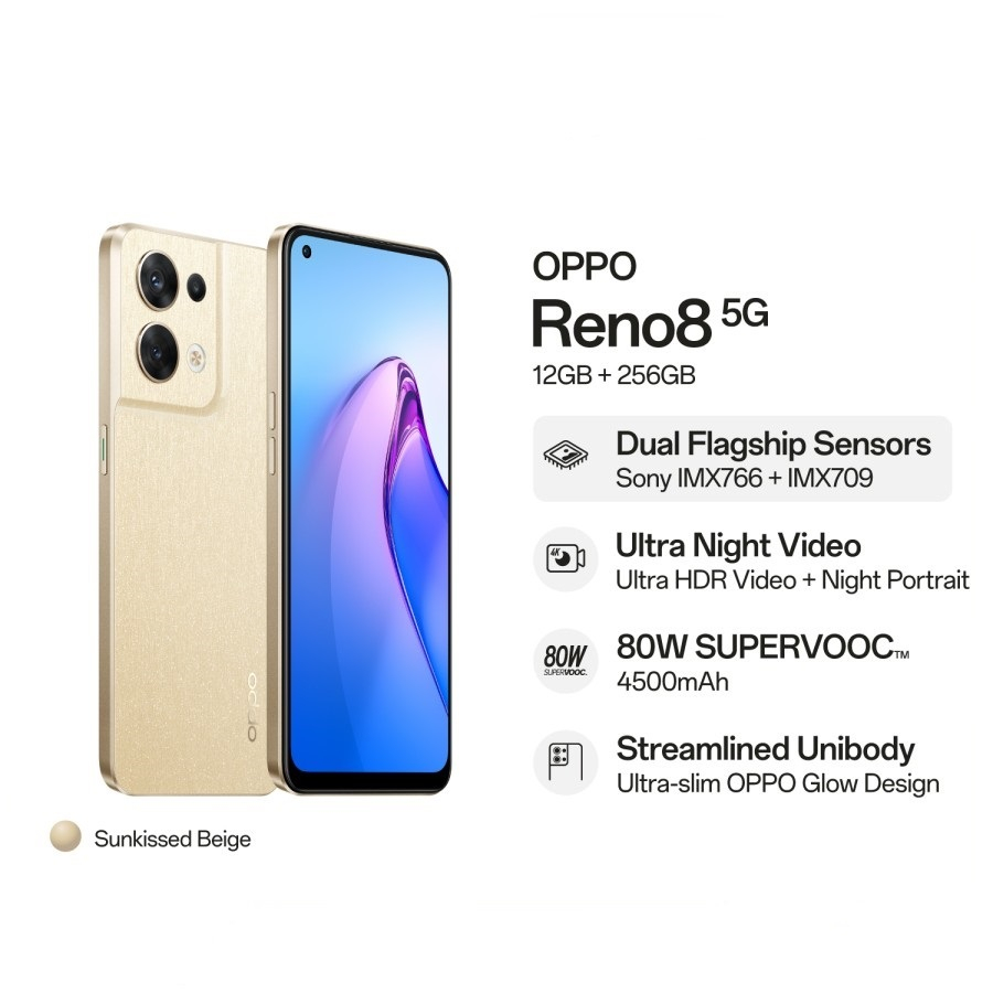 Oppo Smartphone Reno 8 5G 12/256GB 6.4 Inch Garansi Resmi