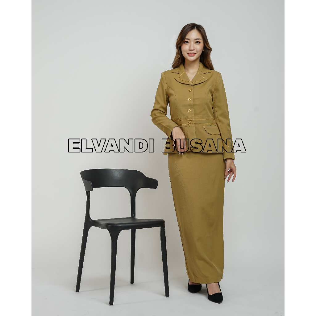 SETELAN JAS WANITA / SERAGAM KERJA BLAZER WANITA / SERAGAM GURU / SERAGAM VEST KHAKI MUDA