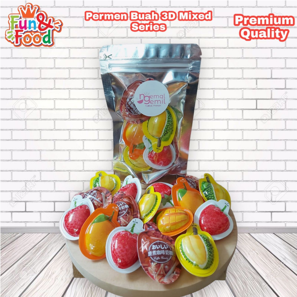 

Permen 3D Viral Buah 3D Series Mix Durian Stroberi Kopi Mangga Candy Kualitas Premium