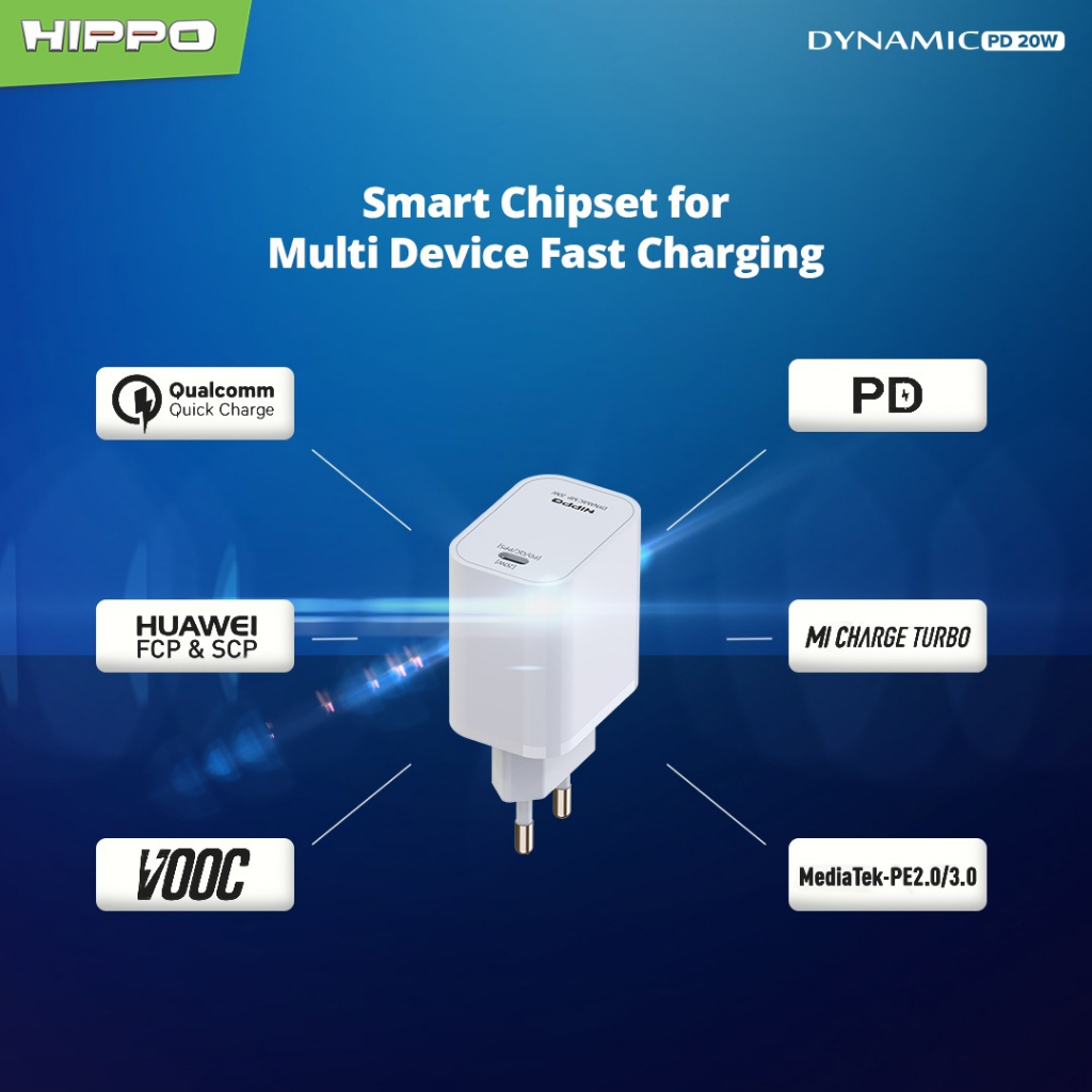 Hippo Adaptor Dynamic PD 20W Type C Quick Fast Charging Original Adapter Kepala Casan Colokan Charger Rumah Power Delivery QC