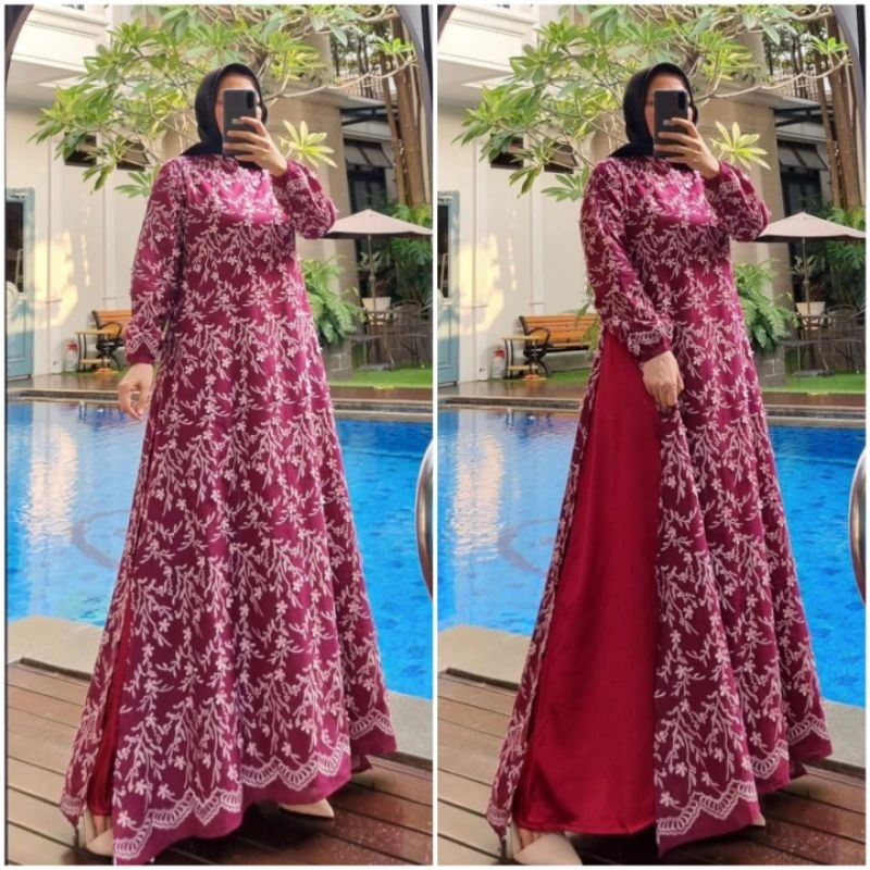Gamis malaysia katun bordir bunga timbul mix armanisilk Ori by Edness kayla