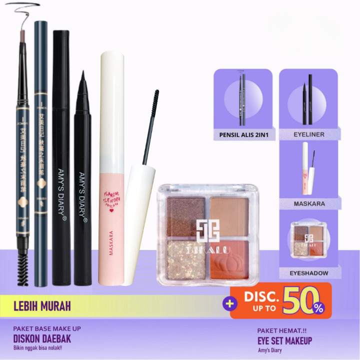 [PAKET HEMAT] Amy'sDiary Eye Makeup Set 4 In 1 Eyeshadow Eyebrow Eyeliner Maskara Waterproof H