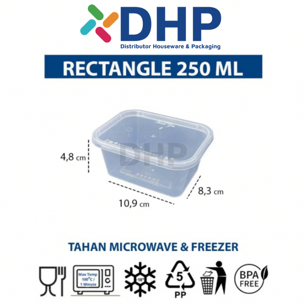 Thinwall 250ml RECTANGLE / PERSEGI PANJANG Container Makan Plastik