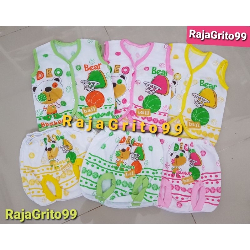 Setelan Kuntung Bayi YKS newborn 1 Lusin Motif Print / Set Tanpa Lengan Bayi