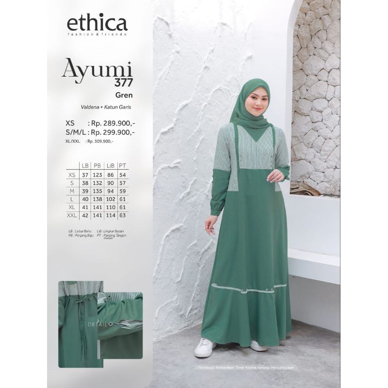 Ethica Gamis Ayumi 377 (Grey, Green) Gamis Premium Gamis Lebaran Gamis Muslimah