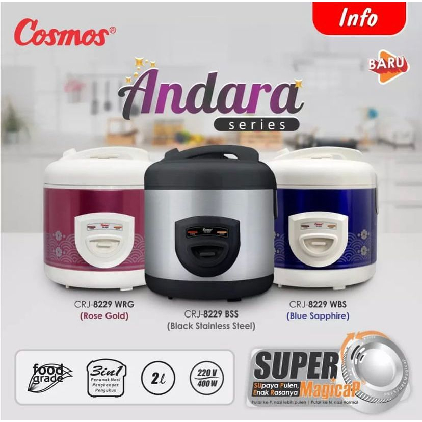 Cosmos Rice Cooker / Magicom 2 Liter 3in1 Penanak CRJ-8229 Stainless