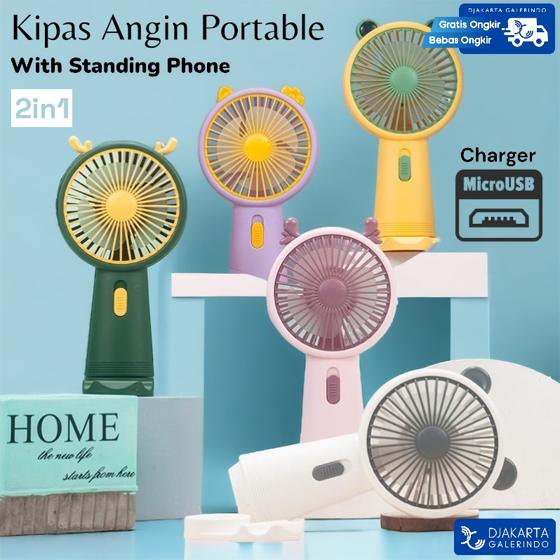 Kipas Angin Portable 2 in 1 Mini tancap Portable usb charger gambar lucu Cute karakter