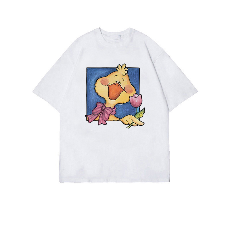 EUNII T-shirt Lengan Pendek Cartoon Duck Korean Style/Kaos Atasan Wanita/Baju Kaus Oversize Wanita/Kaos Wanita