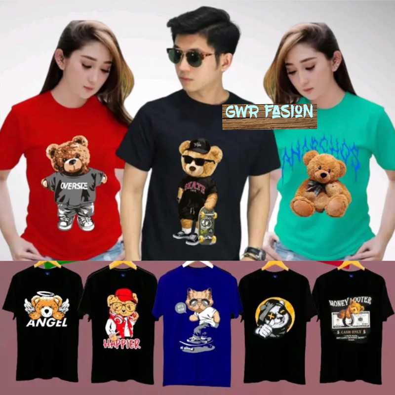 Kaos Pria Dan Wanita Motif Tedy Bear Baju Atasan Distro Gambar Boneka Beruang Panda Angel RANDOM Kao