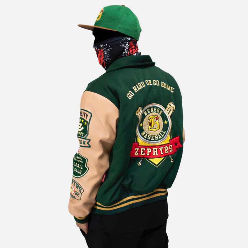 Varsity Jacket Baseball Green Back Home FULLBORDIR