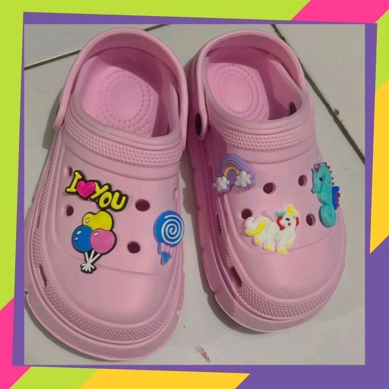 Sandal Crocs Kids Baim Junior Eva jibbits Smile Import High quality S2