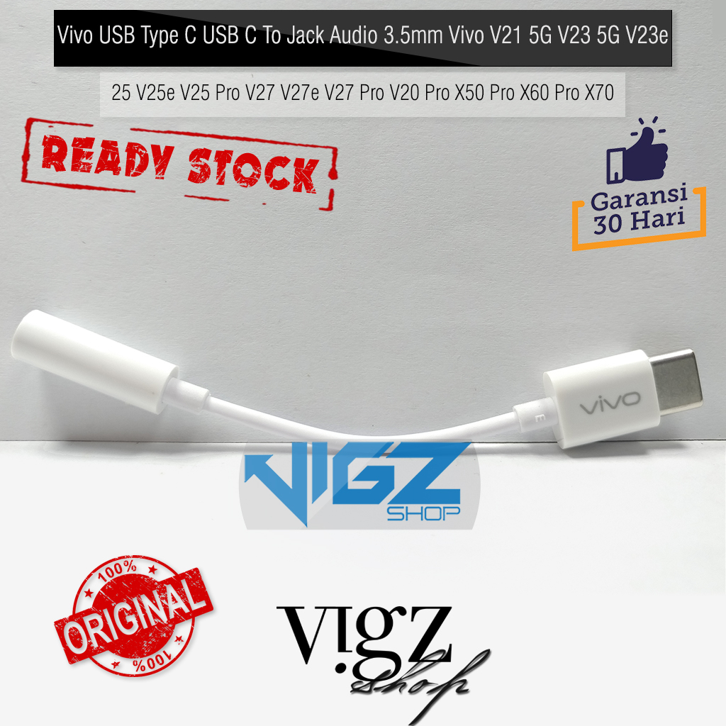 Vivo USB Type C USB C To Jack Audio 3.5mm Vivo V21 5G V23 5G V23e V25 V25e V25 Pro V20 Pro X50 Pro X60 Pro X70 Pro X80 Pro Original 100%