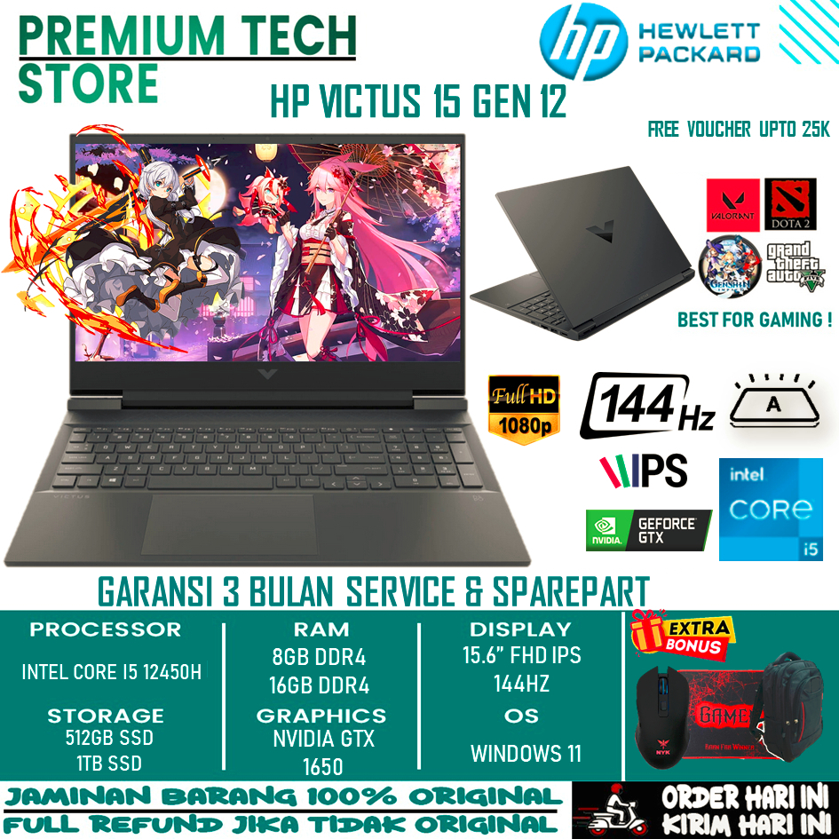 PROMO Gaming HP Victus 15 Intel I5 12450H Ram 16Gb 1Tb Ssd Nvidia geforce GTX1650 15.6 Fhd Ips 144HZ Window 11 ORIGINAL